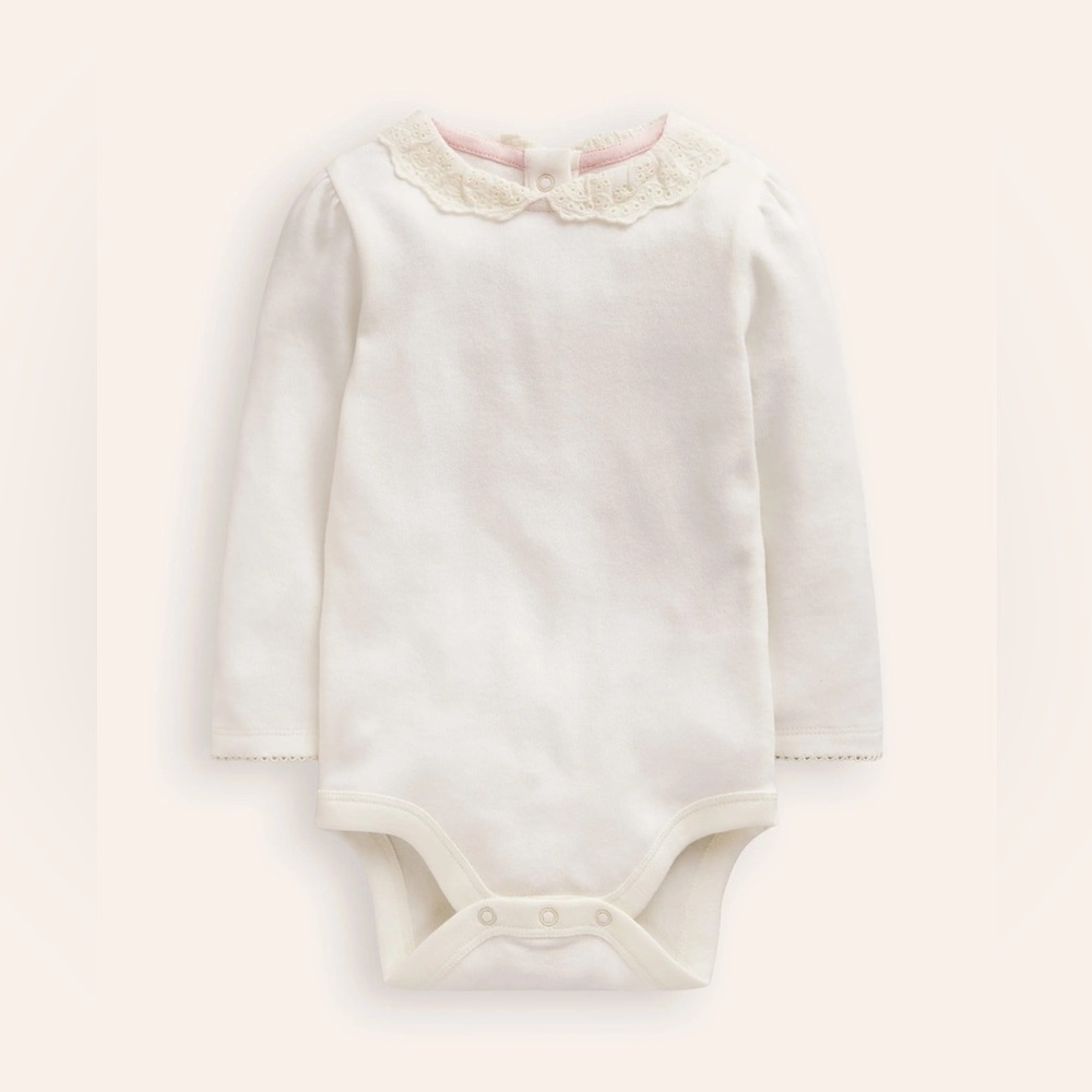 Baby Boden Lace Peter Pan Collared Bodysuit, Ivory, MSRP $29, 0-3 mo.